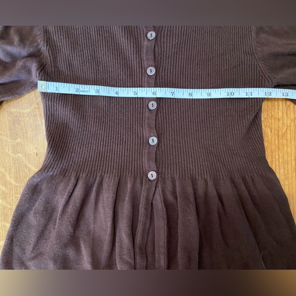 Sophie Max Sweet Chocolate Brown Stretch Button Up Sweater, Fun Sleeves, Sz Sml - Picture 6 of 9